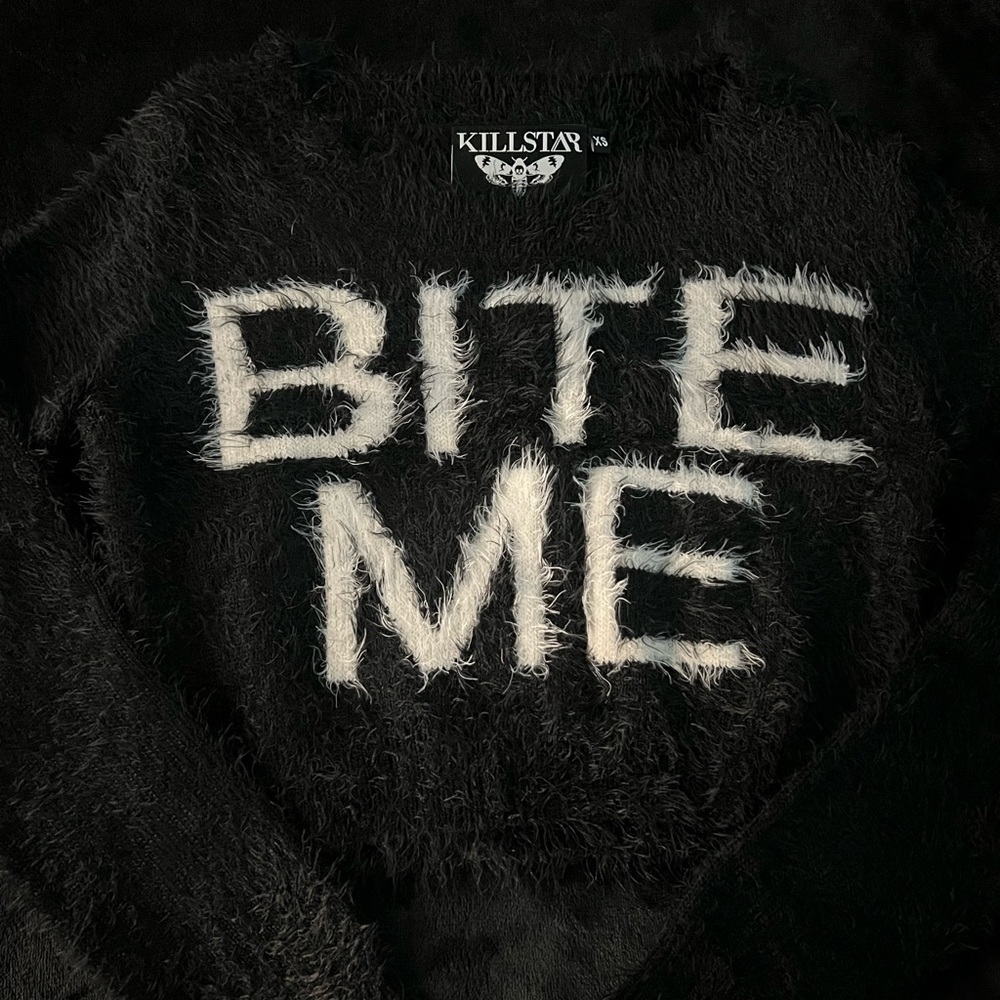 🧿BITE ME BLACK FUZZY SWEATER ⭐️KILLSTAR COSY WARM XS - Picture 3 of 4
